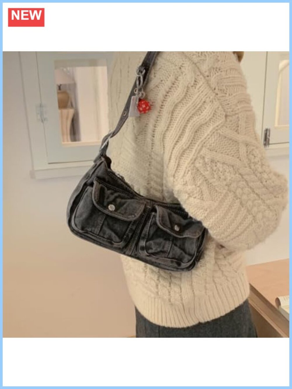Vintage Y2K Denim Mini Underarm Bag, Dual Snap Front Flap, Thin Strap Shoulder